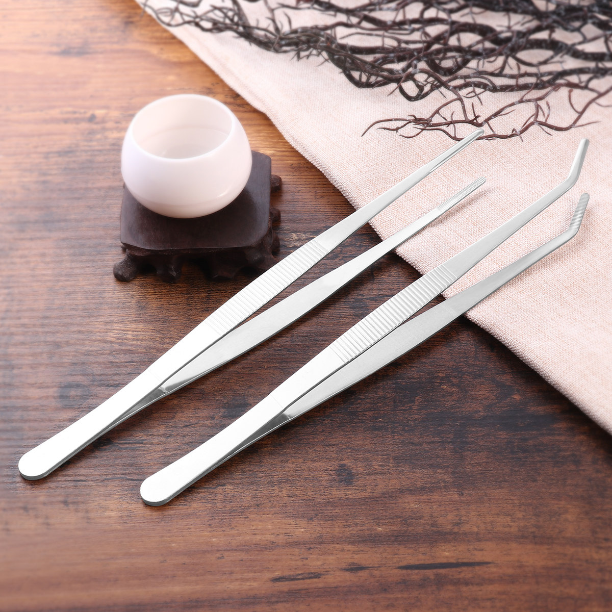 Feeding Tong Stainless - 2Pcs 25Cm Stainless Steel Straight Curved